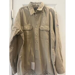 Bulwark FR Shirt Men Beige Flame Resistant Long Sleeve Shirt XL Pearl Snap Work